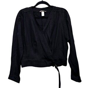 H & M Black Wrap Blouse Women's Size‎ 4 V-Neck Long Sleeve